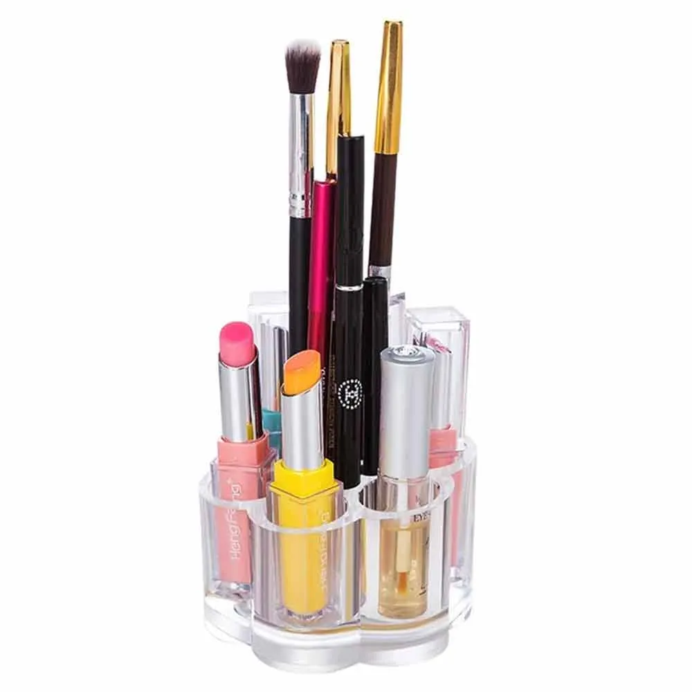 Acrylic Cosmetic Makeup Brushes Organizer Holder 12 Spaces Flower Style Clear