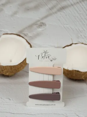 Hair Clip - Set of 3 - Solid - Ombr - Beige