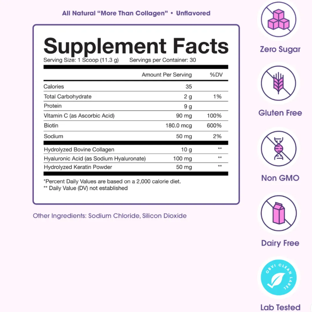Obvi Unflavored Collagen Peptides Powder - Beauty, Health
