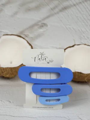 Oval Hair Clip - Set of 3 - Blue