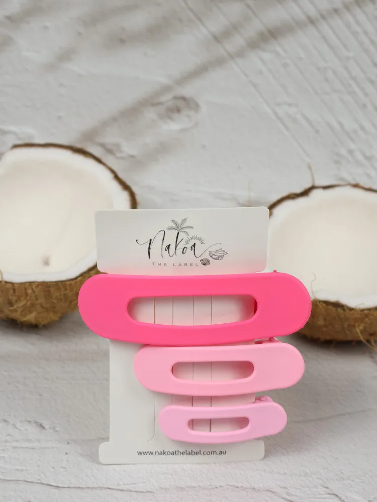Oval Hair Clip - Set of 3 - Pink