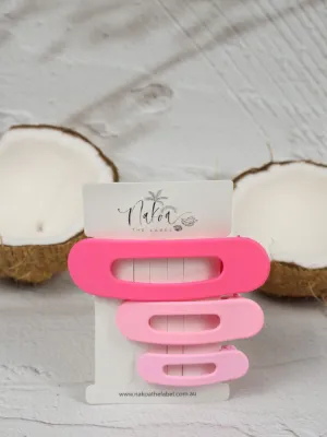Oval Hair Clip - Set of 3 - Pink