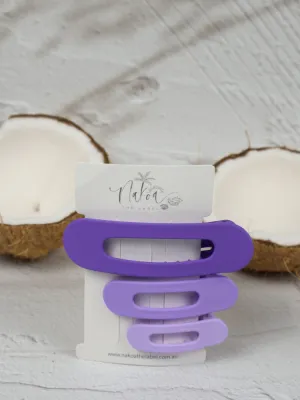 Oval Hair Clip - Set of 3 - Purple