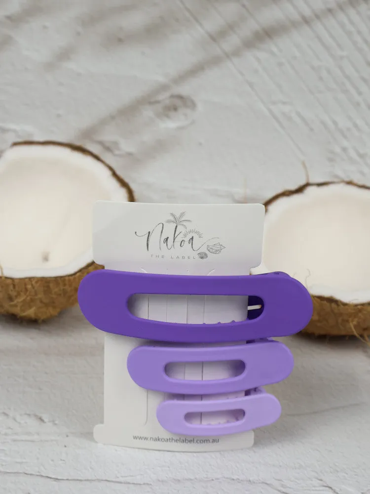 Oval Hair Clip - Set of 3 - Purple